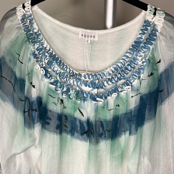 Adore NWT Italian Silk Designer Top tie-dye floral lace beautiful unique piece - Picture 2 of 8